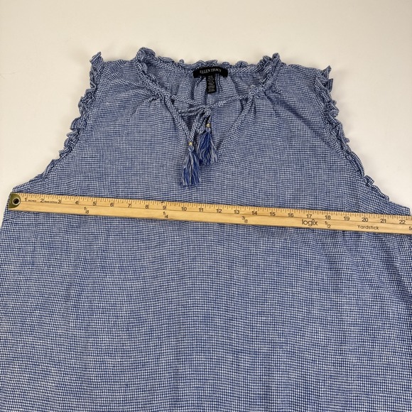 Ellen Tracy Blouse Women's XL Blue & White Gingham Top Linen Blend Sleeveless - Picture 6 of 10